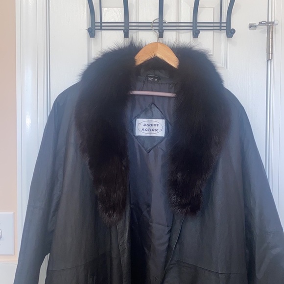 Direct Action Black Genuine Leather Trench with Fur Collar Size M - Picture 10 of 11